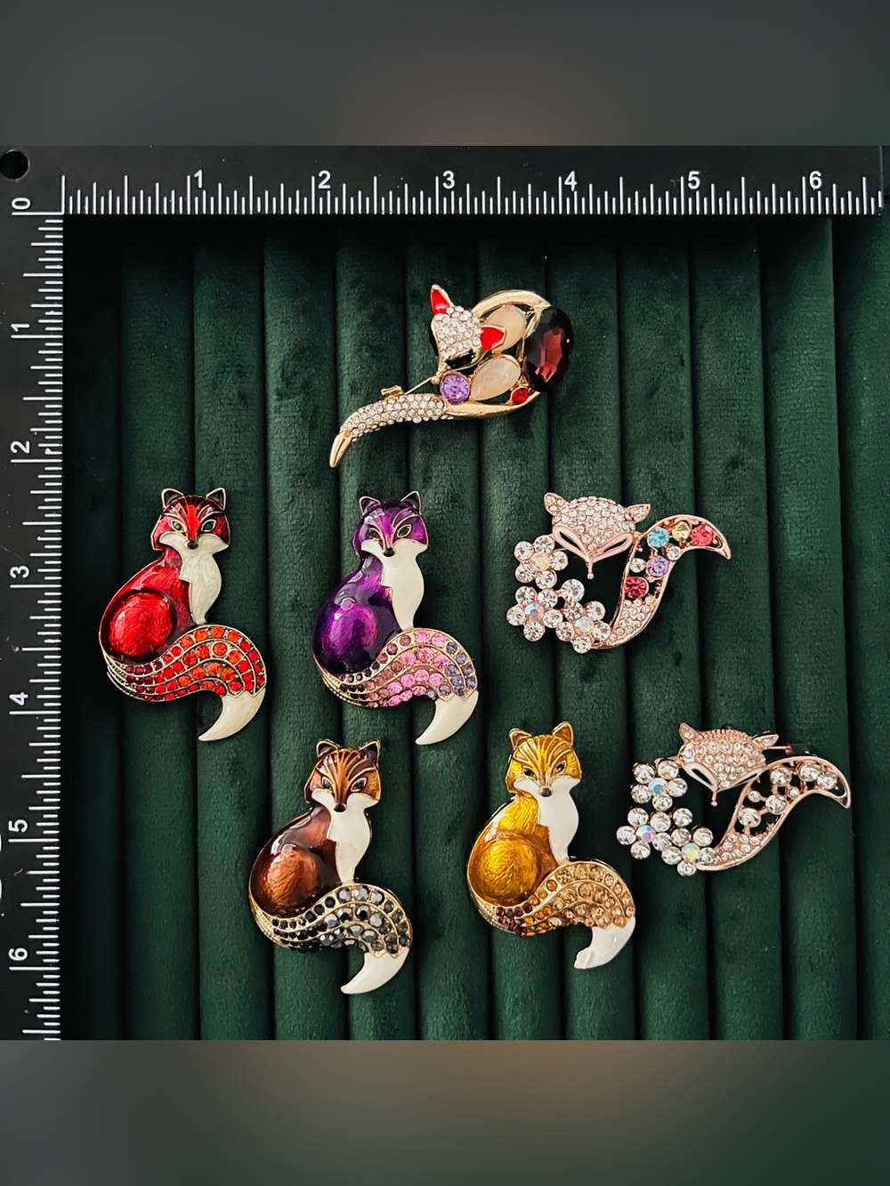 7pc Vintage Style Statement Rhinestone Fox Brooch Pin Lot Crystal Animal Jewelry